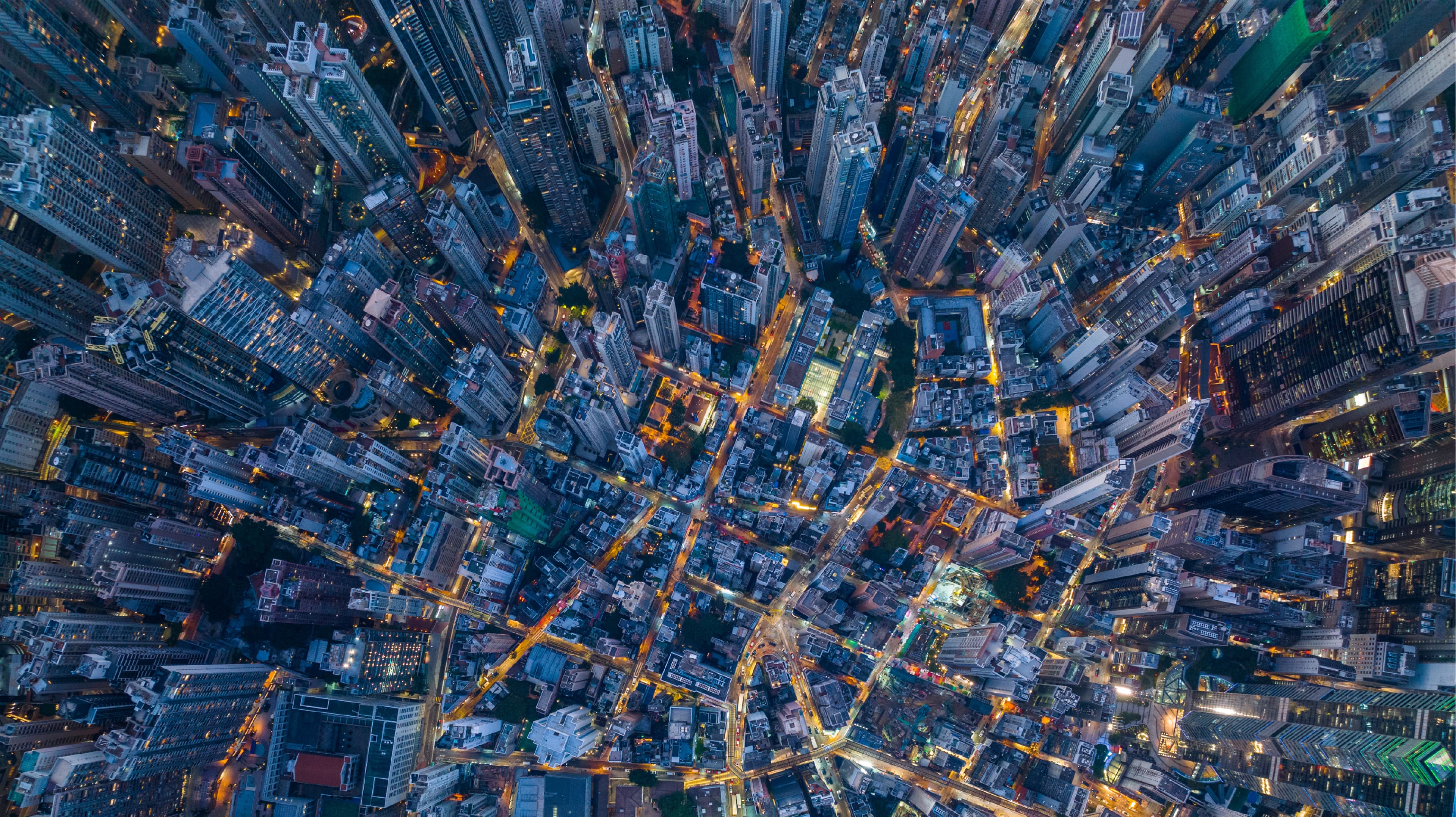 Aerial view of a modern city at night