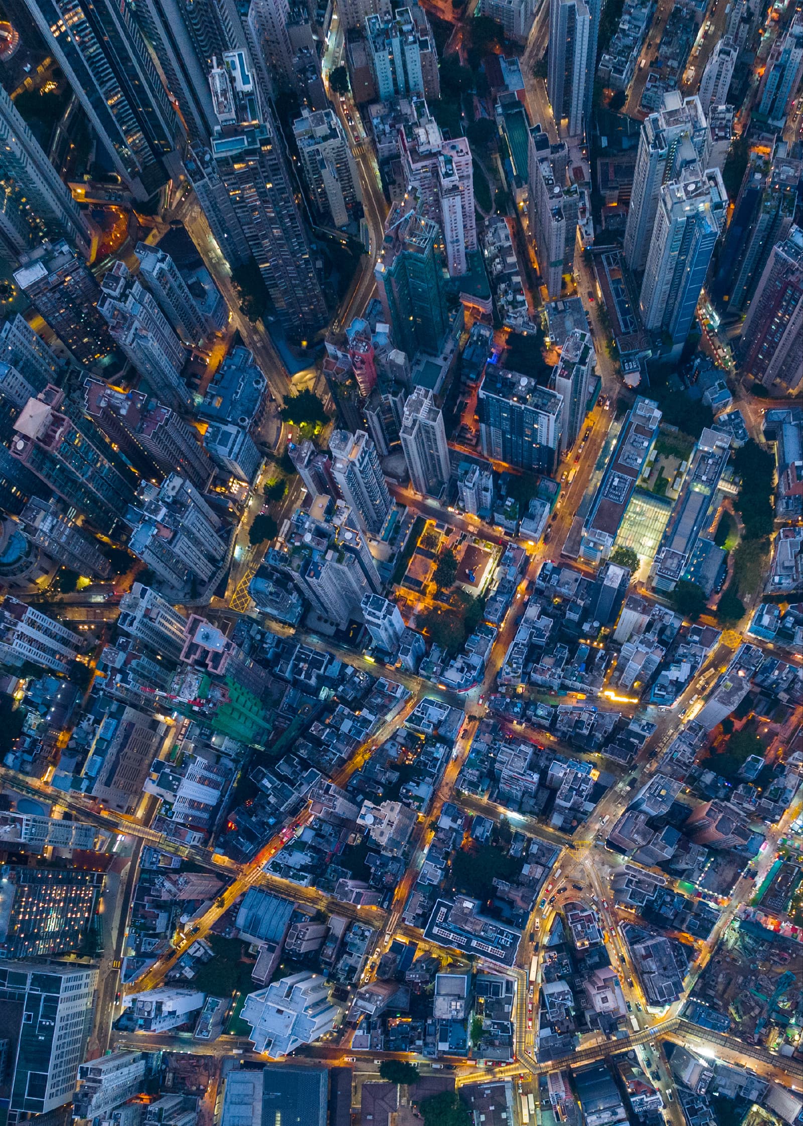 Aerial view of a modern city at night